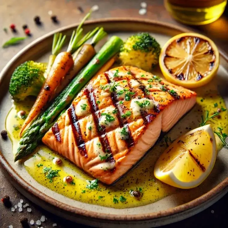 Grilled Salmon with Lemon Butter Sauce